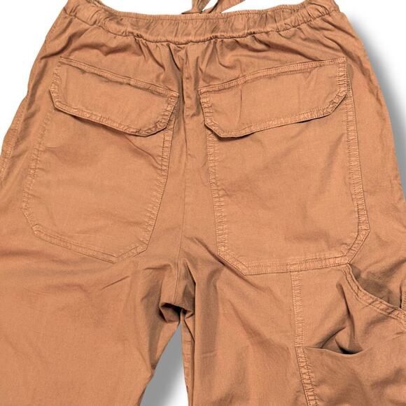 Monrow Women’s Peanut Mocha Brown Elastic Waistband Wide Leg Cargo Pant Small - Picture 11 of 13